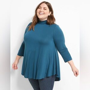 Lane Bryant Teal Mock Neck Swing Tunic Top Size 10/12 NWT